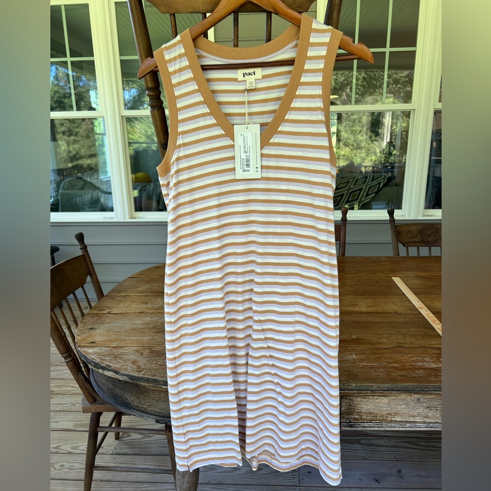 NWT Pact 100% Organic Cotton V Neck Softspun Tank Dress In SoHo Stripe Sz Small